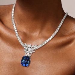 Cushion Cut Blue Sapphire Necklace For Women