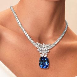 Cushion Cut Blue Sapphire Necklace For Women