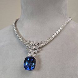 Cushion Cut Blue Sapphire Necklace For Women