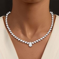 Pear Cut White Sapphire Wedding Necklace For Women