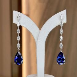 Elegant Earrings Pear Cut Blue Sapphire Drop Earrings For Women 