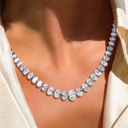 Oval Cut White Sapphire Tennis Wedding Necklace For Women