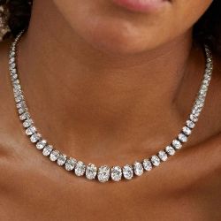 Oval Cut White Sapphire Tennis Wedding Necklace For Women