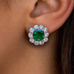 Two Tone Emerald Cut Emerald Sapphire Stud Earrings For Women
