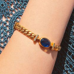 Vintage Golden Oval Cut Blue Sapphire Jewelry Bracelets For Women 