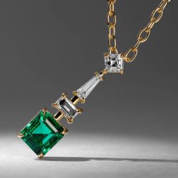 Golden Unique Emerald Cut Emerald Sapphire Pendant Necklace For Women