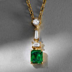 Golden Unique Emerald Cut Emerald Sapphire Pendant Necklace For Women