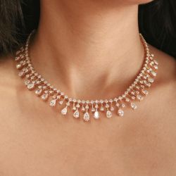 Golden Pear Cut White Sapphire Wedding Necklace Women's Jewelry 