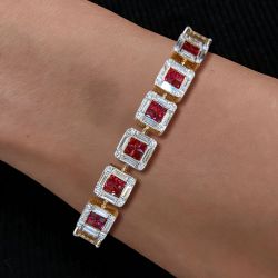 Two Tone Baguette Cut Ruby Sapphire Bracelet For Women