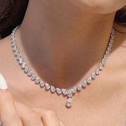 Pear Cut White Sapphire Wedding Necklace Women's Jewelry 
