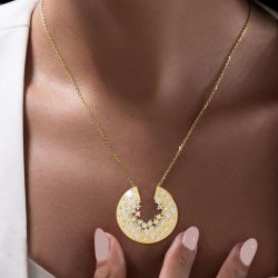 Two Tone Round Cut White Sapphire Pendant Wedding Necklace For Women  