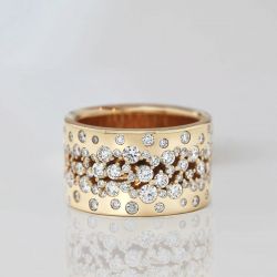 Golden Round Cut White Sapphire Wedding Band  