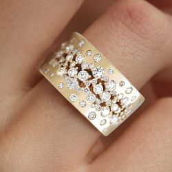 Golden Round Cut White Sapphire Wedding Band  