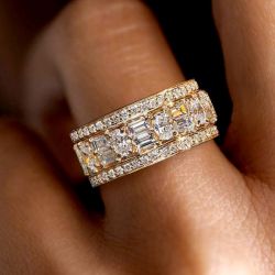 Golden Oval Cut White Sapphire Wedding Band Women's Jewelry  