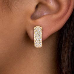 Golden Round Cut White Sapphire Hoop Earrings Women's Jewelry