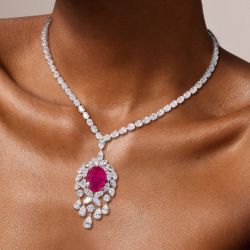 Two Tone Oval Cut Ruby Sapphire Wedding Necklace For Women