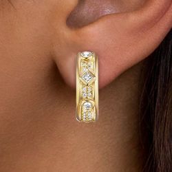 Golden Round Cut White Sapphire Hoop Earrings Women's Jewelry 