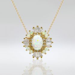 Art Deco Golden Oval Cut Opal Pendant Wedding Necklace For Women