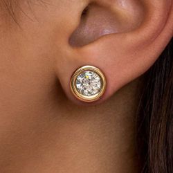 Golden Round Cut White Sapphire Stud Earrings Women's Jewelry