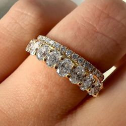 Golden Oval Cut White Sapphire Wedding Band Women's Jewelry 