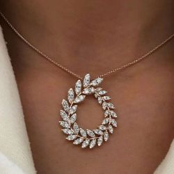 Rose Gold Round Cut White Sapphire Pendant Wedding Necklace For Women 
