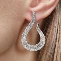 Baguette Cut White Sapphire Drop Earrings For Women 
