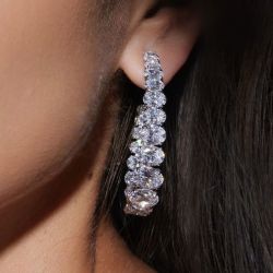 Oval Cut White Sapphire Hoop Earrings Women's Jewelry