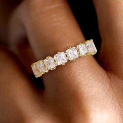 Golden Asscher Cut White Sapphire Wedding Band Women's Jewelry 