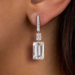 Emerald Cut White Sapphire Drop Earrings For Women 