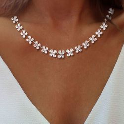 Cluster Design Pear Cut White Sapphire Wedding Necklace Women's Jewelry