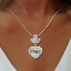 Halo Heart Cut White Sapphire Pendant Wedding Necklace Women's Jewelry