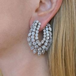 Round Cut White Sapphire Hoop Earrings Women's Jewelry