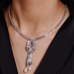 Knot Design Pear Cut White Sapphire Wedding Necklace Women's Jewelry 
