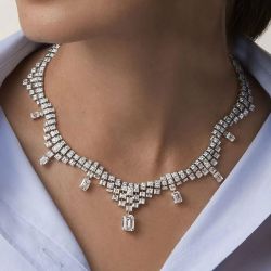 Emerald Cut White Sapphire Wedding Necklace For Women