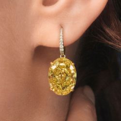 Two Tone Oval Cut Yellow Sapphire Drop Earrings For Women