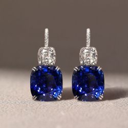 Cushion Cut Blue Sapphire Drop Earrings For Women 