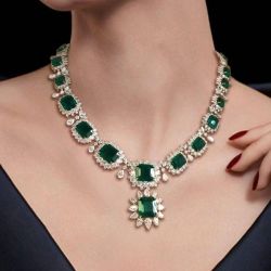 Next Necklace Two Tone Halo Asscher Cut Emerald Sapphire Wedding Necklace For Women