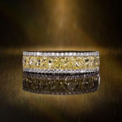 Half Eternity Two Tone Radiant Cut Yellow Sapphire Wedding Band Women's Jewelry 