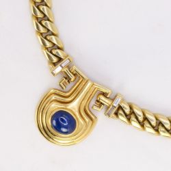 Vintage Golden Oval Cut Blue Sapphire Cabochon Necklace For Women