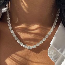 Oval Cut White Sapphire Jewelry Wedding Tennis Necklace For Women