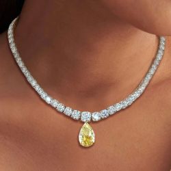 Two Tone Pear Cut Yellow Sapphire Wedding Necklace For Women