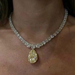 Two Tone Pear Cut Yellow Sapphire Wedding Necklace For Women