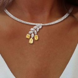 Two Tone Oval & Pear & Radiant Cut Yellow Sapphire Wedding Necklace For Women