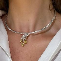 Two Tone Oval & Pear & Radiant Cut Yellow Sapphire Wedding Necklace For Women