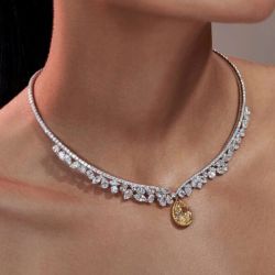 Two Tone Halo Pear Cut Yellow Sapphire Wedding Necklace For Women
