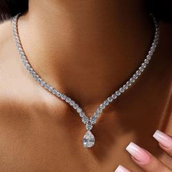 Pear Cut White Sapphire Wedding Necklace For Women