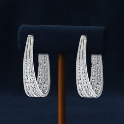 Multi Row Round Cut White Sapphire Hoop Earrings Women's Jewelry