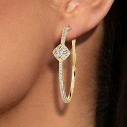 Golden Round Cut White Sapphire Hoop Earrings For Women 