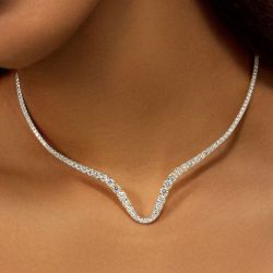 Golden Curved Collar Round Cut White Sapphire Wedding Necklace For Women