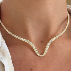 Golden Curved Collar Round Cut White Sapphire Wedding Necklace For Women